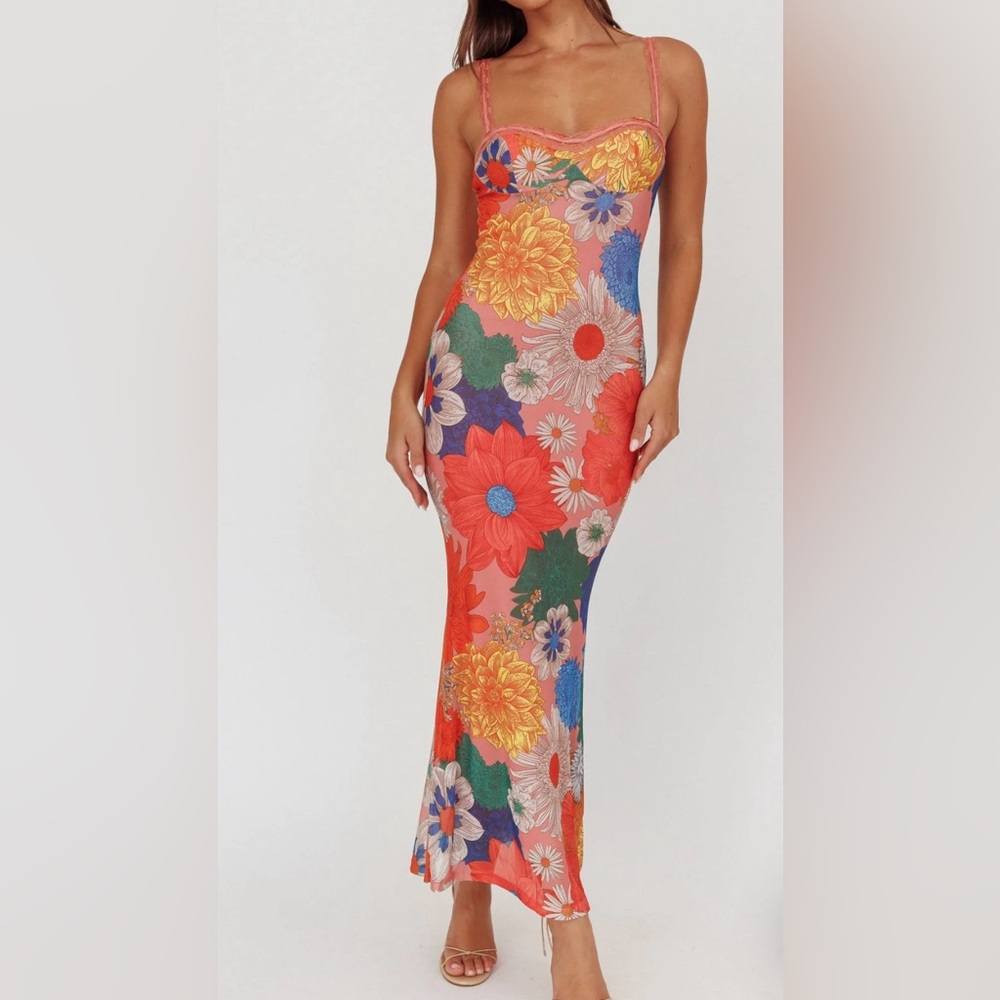 Selfie Leslie girl power lace strap maxi dress orange